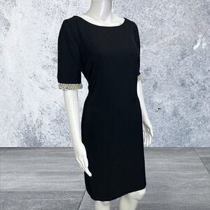 Karl Lagerfeld Black Sheath Open Sleeve Pearl Detail Dress